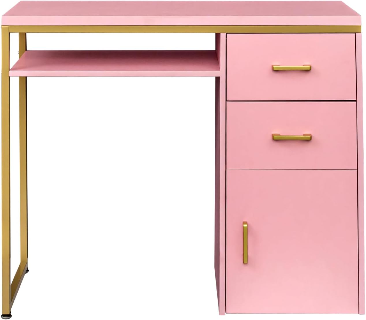 Vanity Computer Desk with 2 Drawers,& Storage Cabinet and Shelves, Makeup Dressing Table, Home Office Desks for Bedroom, Modern Simple Writing Desk,Pink