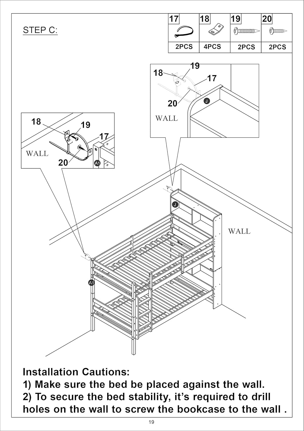Twin Over Twin Bunk Beds with Bookcase Headboard, Solid Wood Bed Frame with Safety Rail and Ladder, Kids/Teens Bedroom, Guest Room Furniture, Can Be converted into 2 Beds, White