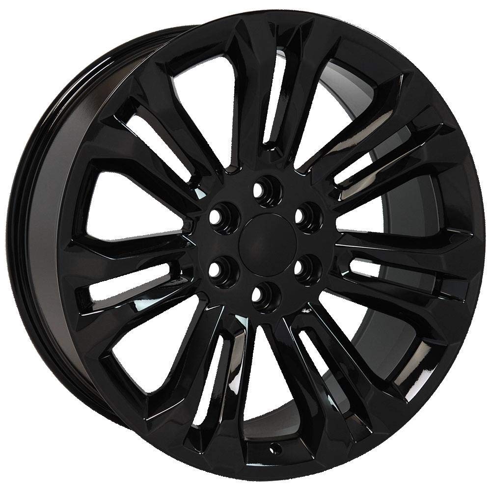 OE Wheels LLC 22 inch Rims Fit pre-2019 Silverado Sierra pre-2021 Tahoe Suburban Yukon Escalade CV43 Gloss Black 22x9 Rim Hollander 5666