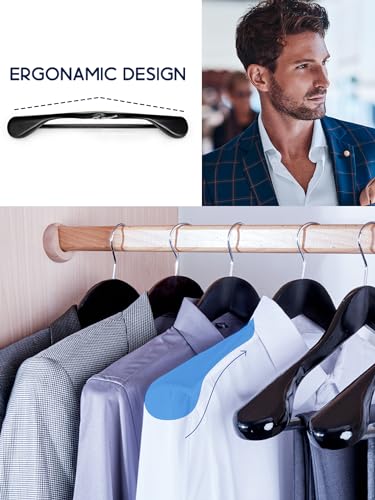 HOUSE DAY Wide Shoulder Wooden Hangers, Suit Hangers with Non Slip Pants Bar, Smooth Finish 360° Swivel Hook High-Grade Solid Wood Coat Hangers for Dress, Jacket, Heavy Clothes Hanger 6 Pack (Natural)