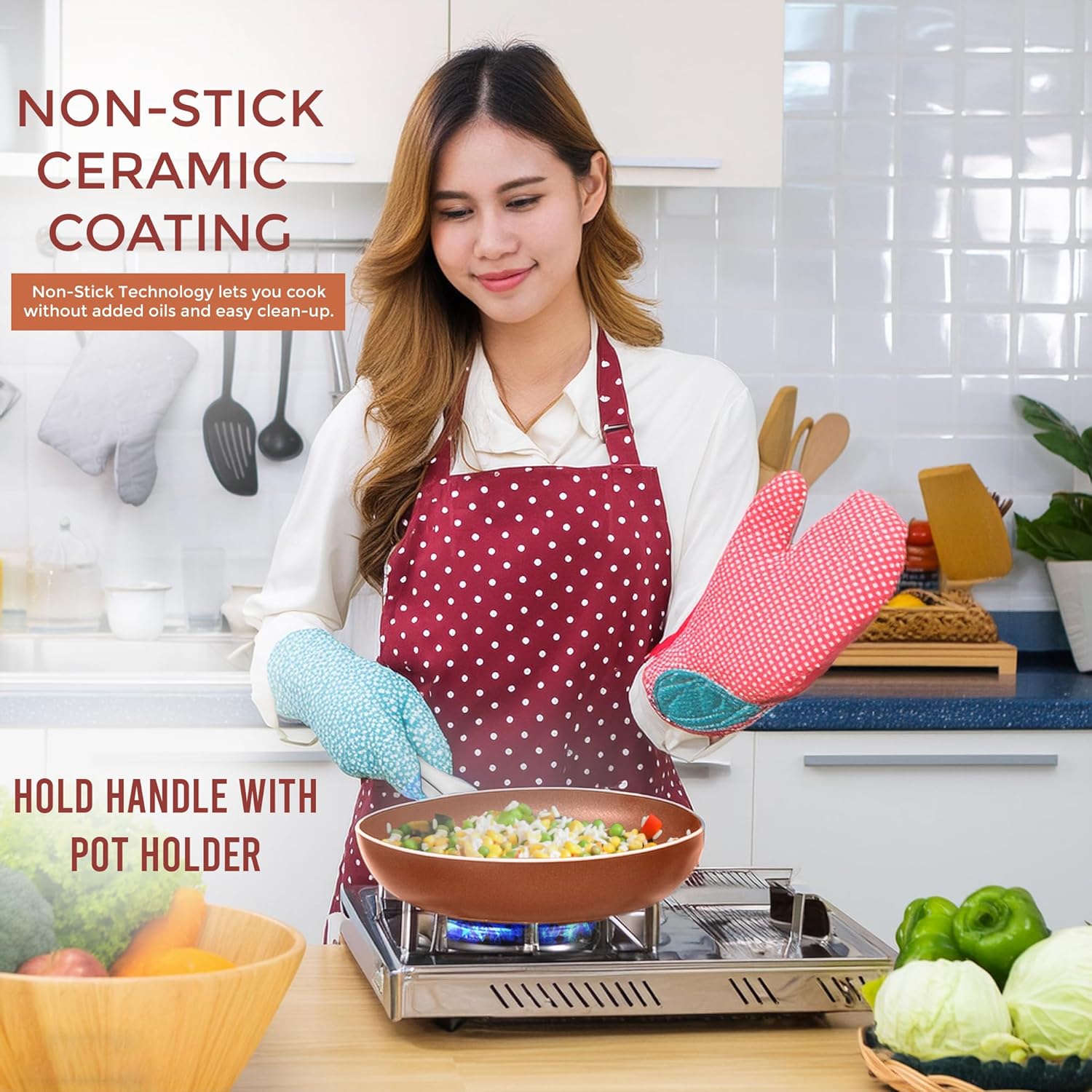 Razab Copper Frying Pan Set with Lids, 8