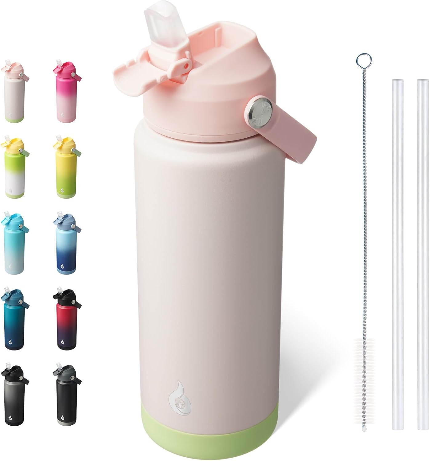 BJPKPK Water Bottle with Straw Lid, 24oz Vacuum Insulated Water Bottles, Metal Stainless Steel Water Bottle for Sports, Travel, BPA Free Leak Proof Thermos, Cups, Flasks, Tumblers,Pearl Pink