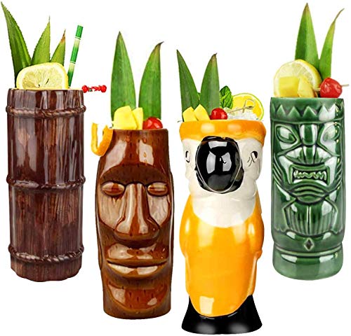 Tiki Mugs Cocktail Set of 8 - Ceramic TIKI Mugs Hawaiian Party Cute Exotic Cocktail Glasses Hawaiian TIKI Mug - TKSET0080 (8pcs)
