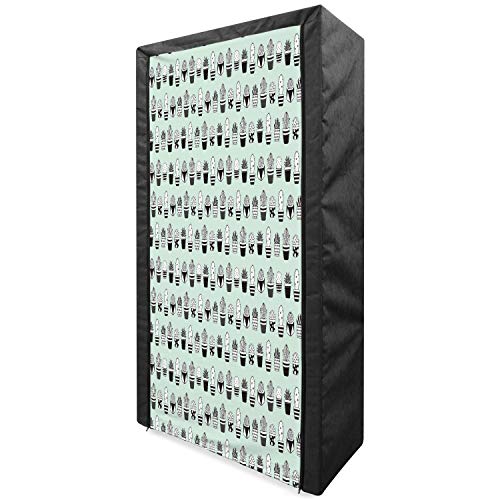 Ambesonne Cactus Portable Fabric Wardrobe, Mini Cacti in Pots with Geometric Designs Polka Dots Stripes, Clothing Organizer and Storage Closet with Shelves, 59