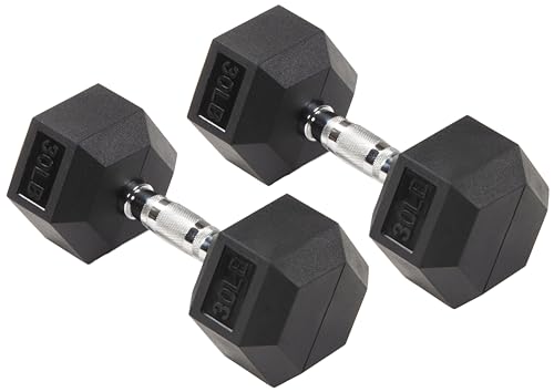 Signature Fitness Rubber Encased Hex Dumbbell, Multiple Sizes
