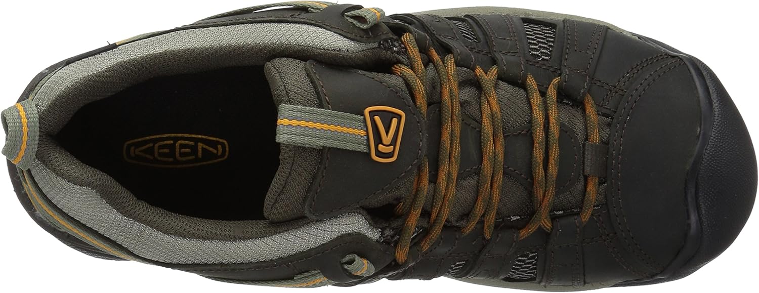 KEEN Men's Voyageur Low Height Breathable Hiking Shoes, Black Olive/Inca Gold, 10.5