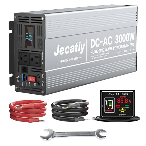 2000 Watt Pure Sine Wave Power Inverter DC 12V to 110V/120V AC Converter with 2 AC,18W USB, and 30W Type-C Charging Ports, Car Solar Power Inverters with LCD Display for Home RV Truck