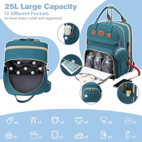 Diaper Bag Backpack, Large Diaper Bag with Changing Station, Baby Diaper Bag, New Mom Gifts, Lightweight Waterproof Unisex Diaper Bag with Insulated Pockets and USB Charging Port, Black