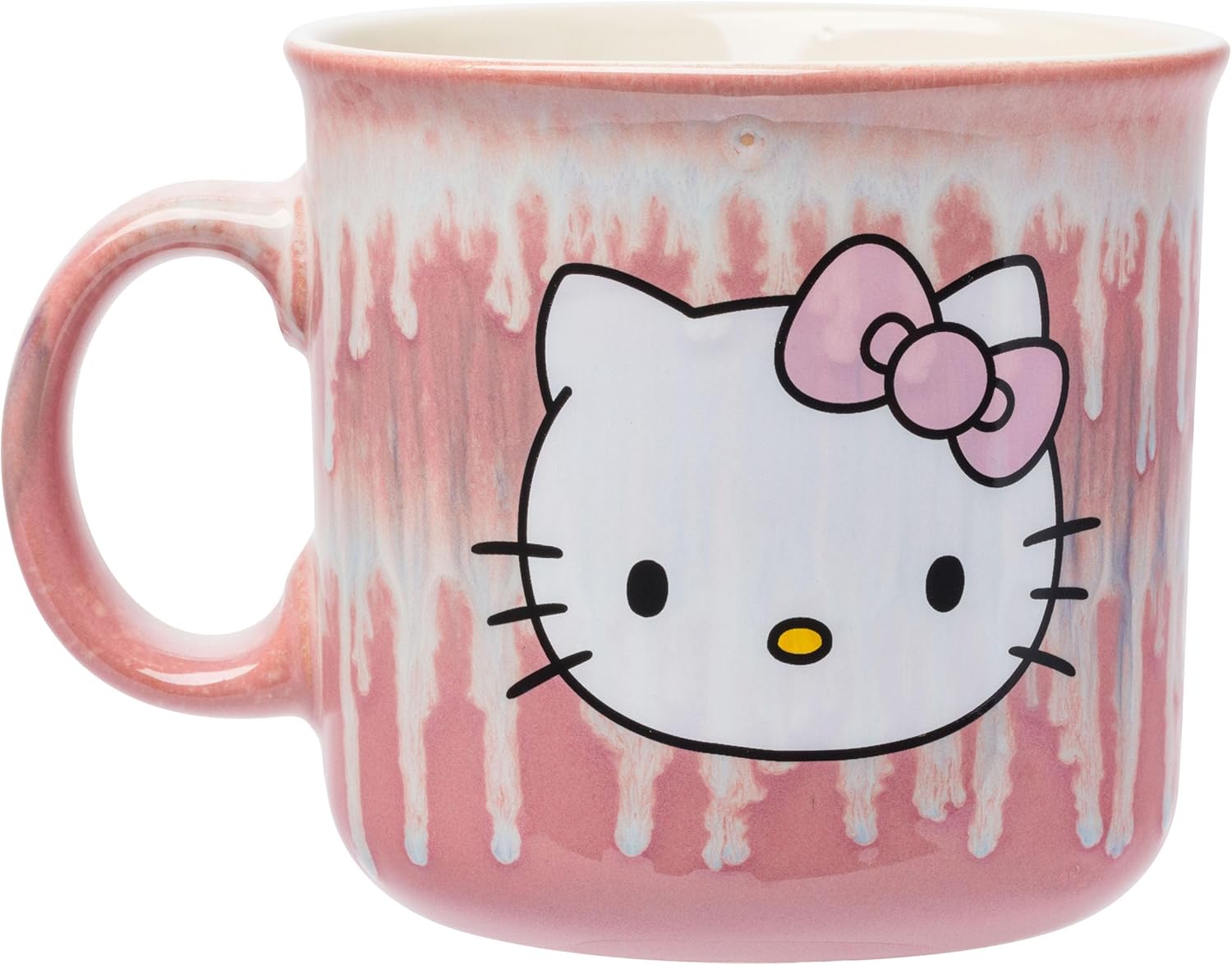 Silver Buffalo Sanrio Hello Kitty Pink Bow Reactive Glaze Ceramic Camper Mug, 20 Ounces