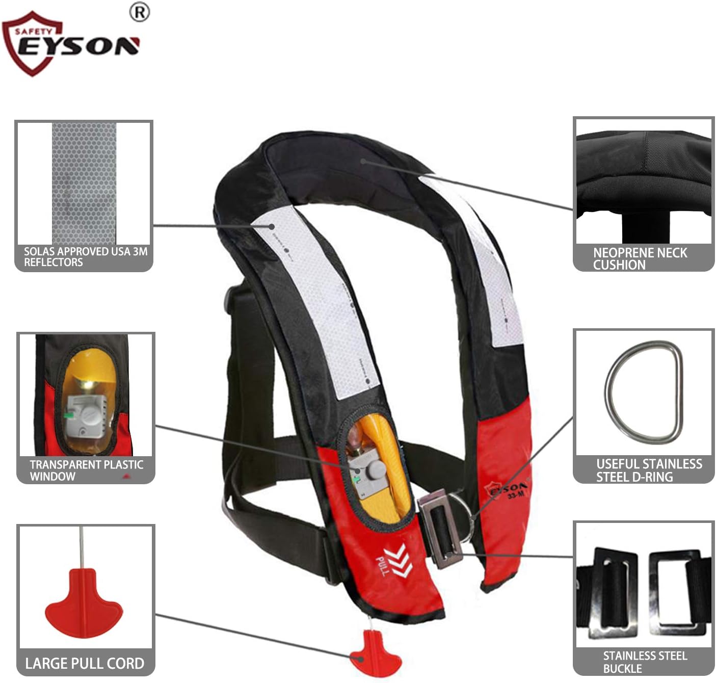 Eyson Inflatable Life Jacket Life Vest Highly Visible Manual for Adults (Black)