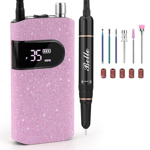 Belle Electric Nail Drill, 35000RPM Coreless Professional Nail Efile with 6 Nail Drill Bits & Sanding Bands, Rechargeable Nail Drill for Acrylic Gel Nails, White