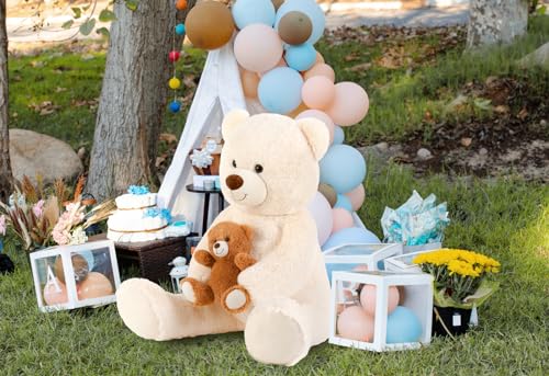 MorisMos Giant Teddy Bear Stuffed Animals,43in Large Stuffed Bear Plush,2-in-1 Big Mommy Teddy Bear with Baby Bear for Kids,Ideal Teddy Bear Baby Shower Decoration,Large Valentine Teddy Bear for Girl