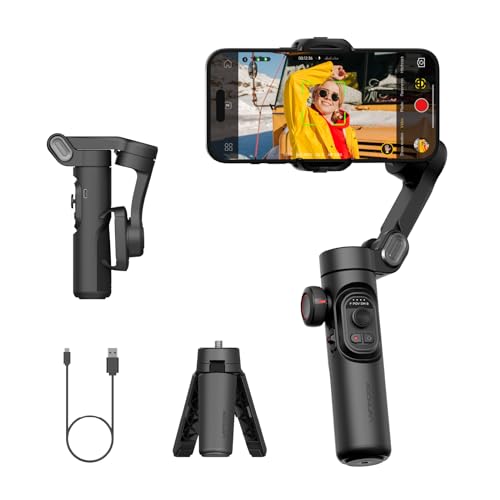 3-Axis Gimbal Stabilizer for Smartphone, Gimbal w/RGB Magnetic Fill Light Upgraded Face Tracking Focus Wheel Foldable iPhone Gimbal for iPhone/Android Phone Gimbal Vlog Recording Smart XE Kit