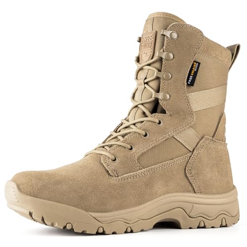 FREE SOLDIER Men’s Tactical Boots 8 Inches Lightweight Combat Boots Durable Suede Leather Military Work Boots Desert Boots
