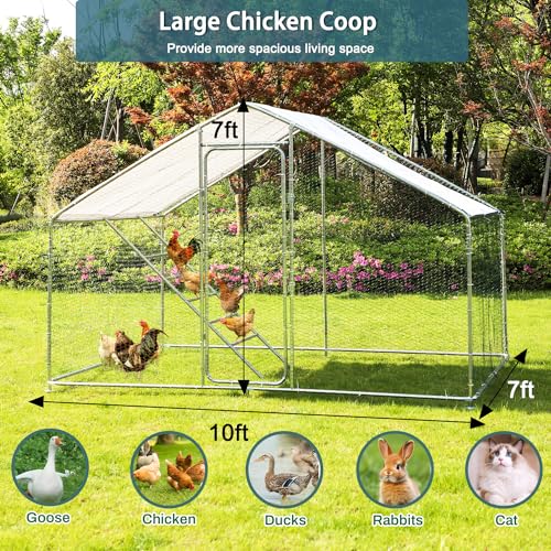 Metal Chicken Coop with Run Walkin Poultry Habitat Supplies with Waterproof and Anti-Ultraviolet Cover for Backyard Farm Garden, Cage for Rabbits/Cats/Dogs(6.5' L x 9.8' W x 6.5' H)