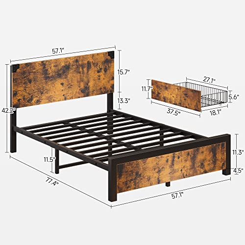 Queen Size Bed Frame with 4 Drawers, Queen Bed Frame with Storage, Metal Platform Bed Frame with Headboard, Noise Free, No Box Spring Needed-Rustic Vintage