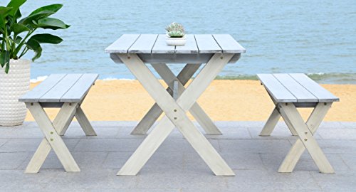 Safavieh PAT7021B Outdoor Collection Marina Grey Wash 3 Piece Dining Set