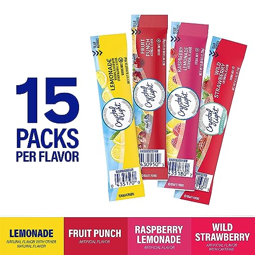 BLUE RIBBON Crystal Light Powdered Drink Mix Variety Pack - Lemonade, Fruit Punch, Raspberry Lemonade and Wild Strawberry - 60 Count