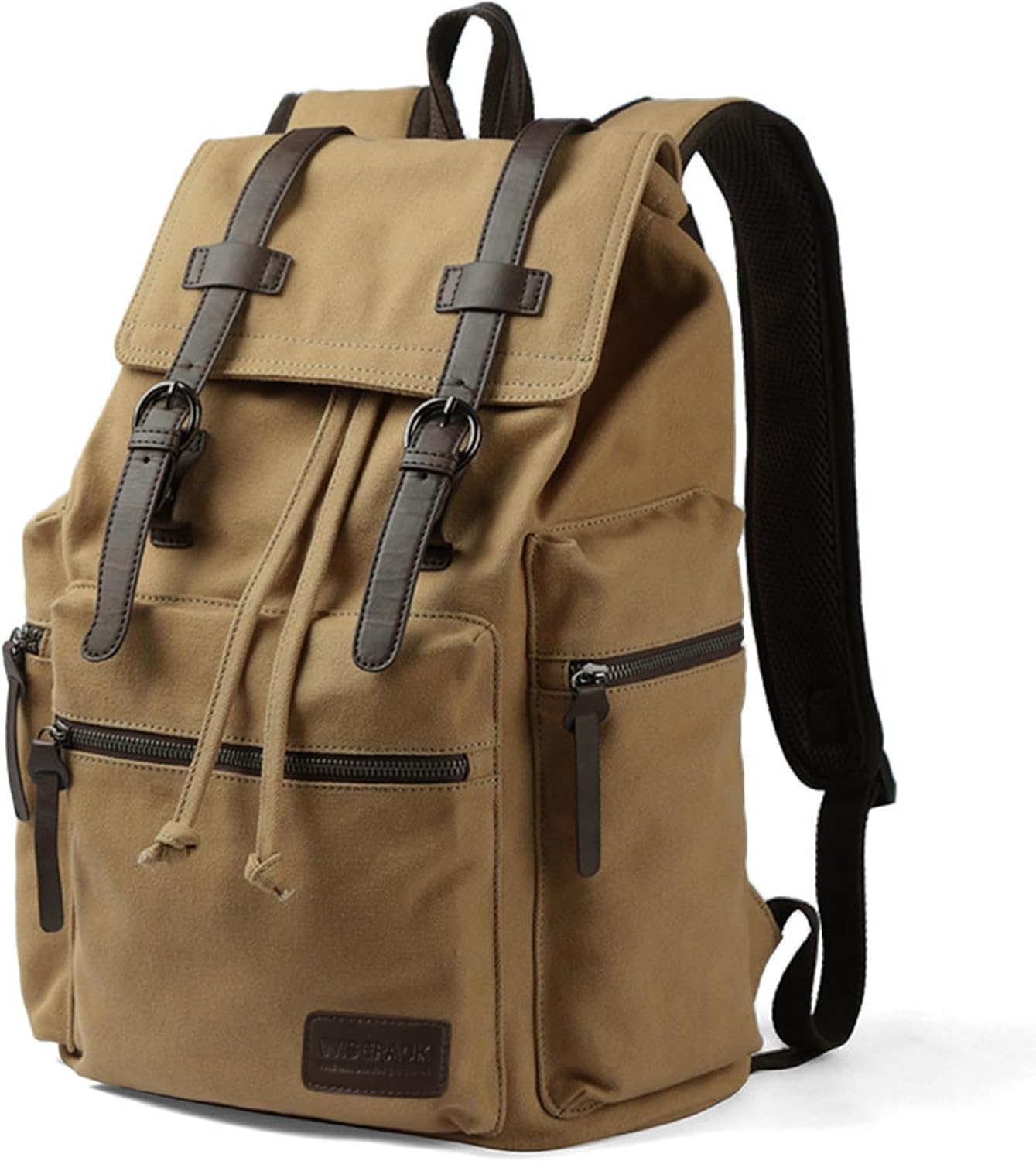 Canvas Vintage Casual Daypack Backpack for Men Womens, Water Resistant Lightweight College Travel 14 Inch Laptop Rucksack Hiking Bag BookBag, Khaki