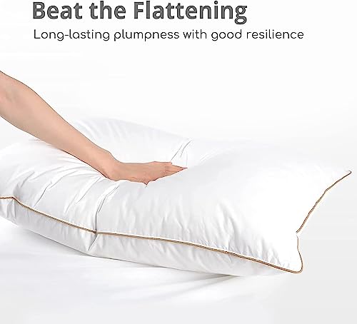 Luxury Goose Down Pillow King Size Set of 2 - Made in USA Soft Gusseted Bed Pillows for Sleeping with Premium 500 TC Cooling Cotton Shell