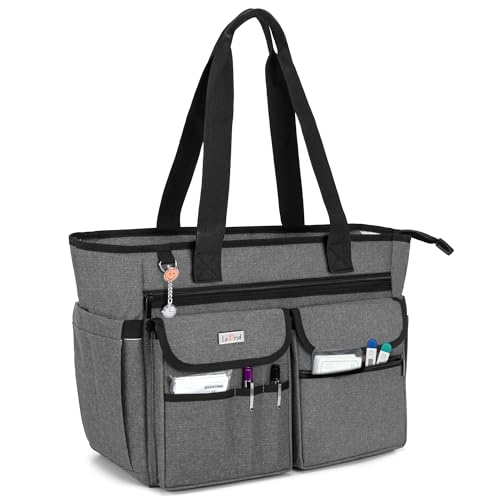 LoDrid Nurse Tote Bag with Bottom Padded Pad, Nurse Bags and Totes for Work, with Separated Storage Laptop Layer (up to 15.6 Inch), Nurse Bag with Large Compartment, Black, Bag Only