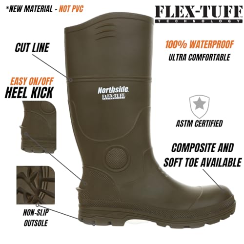 Northside Mens Walcot FLEX-TUFF Waterproof Rubber Boot- All-Day Comfort Cushioned Insole, Traction Outsole with Heel Kick