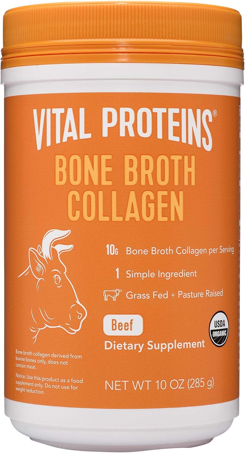 Vital Proteins Organic, Grass-Fed Beef Bone Broth Collagen, 10 oz Canister - Defend Your Gut with Natural Amino acids + hyaluronic Acid for Joint Health