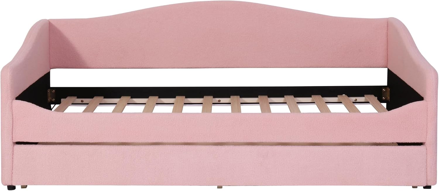 Bellemave Twin Daybed with Trundle, Twin Bed Frame with Light, Trundle Bed, Sofa Bed fram, No Box Spring Needed, Teddy Fleece Bed, Pink