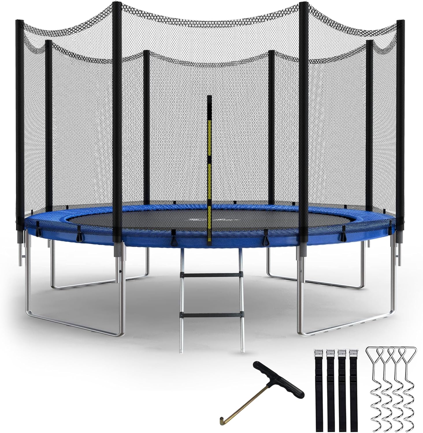 Simple Deluxe Trampoline for Kids with Safety Enclosure Net Wind Stakes 12FT Simple Deluxe 400LBS Weight Capacity Outdoor Backyards Trampolines with Non-Slip Ladder for Children Adults Family, Blue