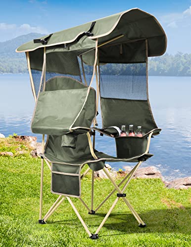 Canopy Beach Chair with Cooler, Beach Chair with Canopy Shade, Cup Holder, Side Pocket for Outdoors Sports, Beach, Camping, Tailgates, Fishing - Support 330 LBS