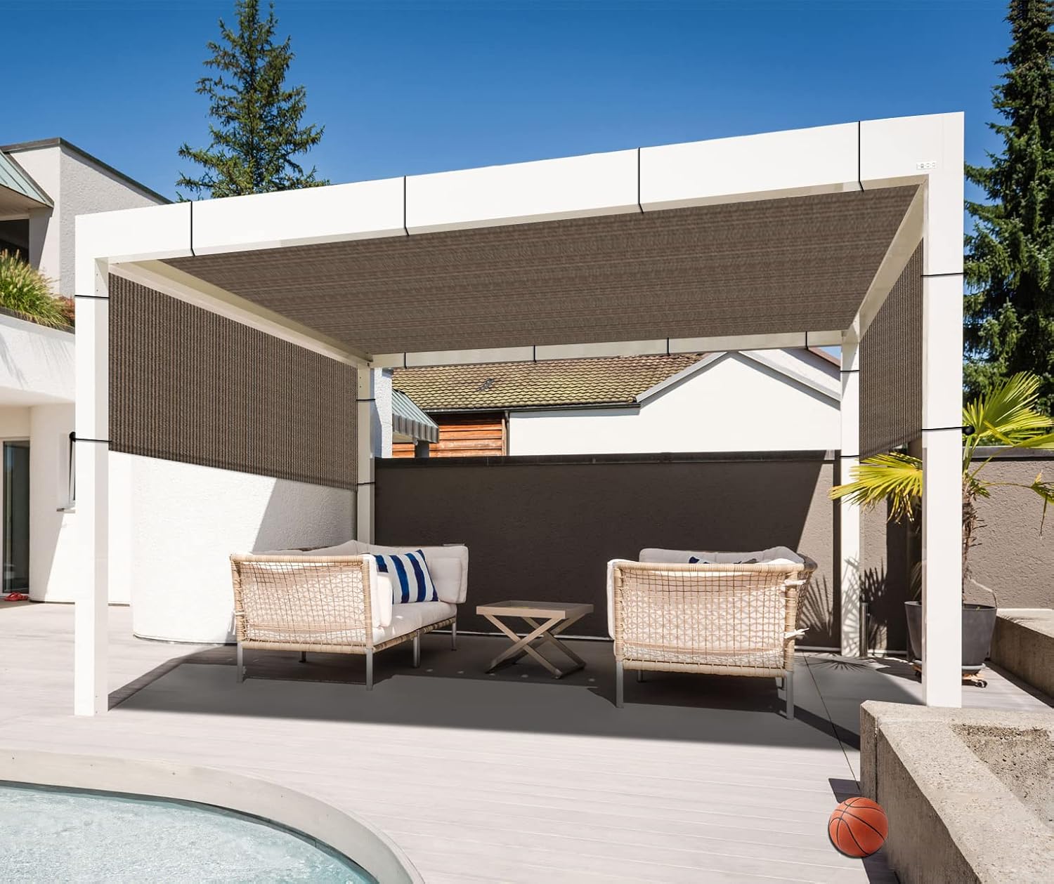 12'x24' Pergola Replacement Canopy Shade Cover Sun Shade Cloth with Grommets, UV Protection Patio Covers for Outside Porch Backyard Gazebo Awning, Brown