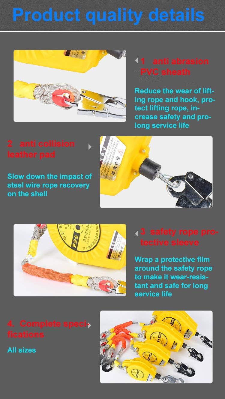 Self Retracting Lifeline, Fall Protection Yoyo Harness-Web Construction, 11 ft (3.3 m), Steel shackle, 330 lb Capacity