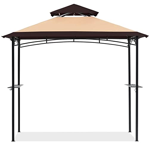 COOSHADE 8'x 5' Grill Gazebo Double Tiered Outdoor BBQ Gazebo Canopy with LED Light (Burgundy)