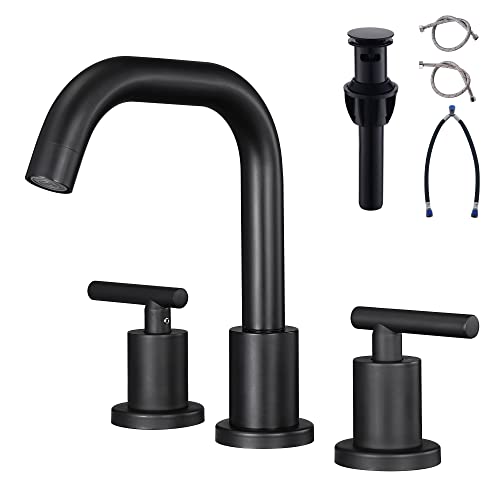 FROPO Waterfall Bathroom Faucets for Sink 3 Hole | Brushed Nickel Bathroom Faucet with Pop-up Drain, 8 Inch Widespread Bathroom Sink Faucet 2-Handles Vanity Faucet with Supply Lines