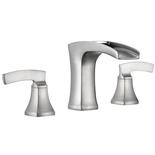 Brushed Nickel Waterfall Faucet for Bathroom Sink 3 Hole, Widespread Brass Bathroom Faucets 2 Handles, Lead-Free Lavatory Vanity Faucet with Pop up Drain & Supply Hose Assembly, MP107BN
