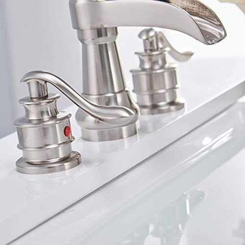 Widespread Bathroom Faucet Brushed Nickel Waterfall 2-Handle with Pop up Drain Stopper Farmhouse Sink Bath Vanity 3 Holes 8-16 Inch Mixer Tap Commercial Supply Line Lead-Free by Homevacious