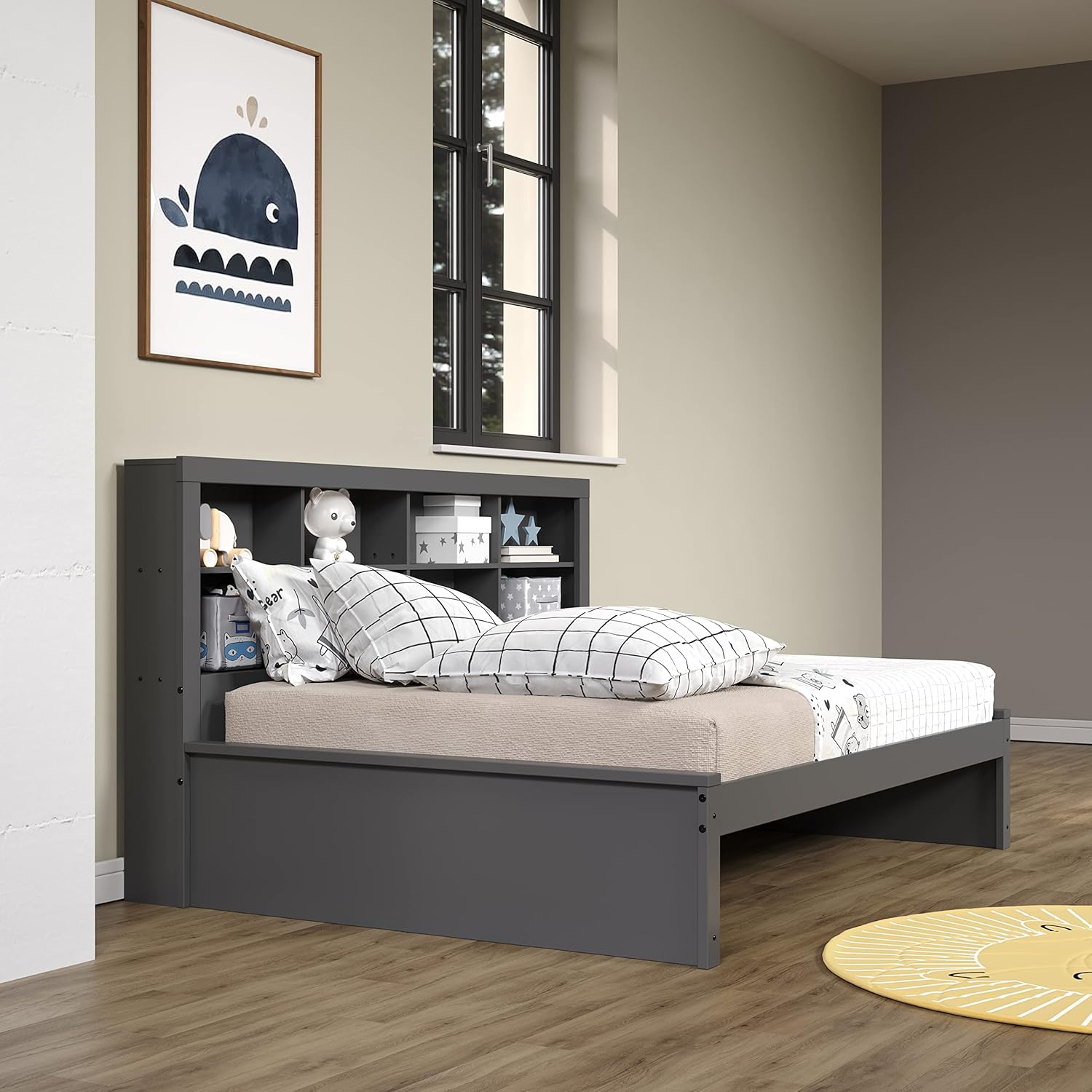 Donco Kids Equable Modern Full Bookcase Daybed in Dark Grey Finish
