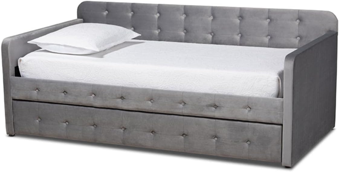 Baxton Studio Jona Gray Velvet Upholstered Twin Size Daybed with Trundle