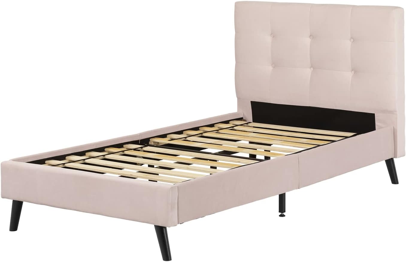 South Shore Dylane Upholstered Platform Bed and Headboard, Twin, Pale Pink