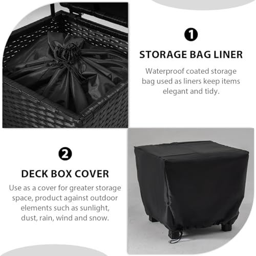 Outdoor Wicker Storage Box with Cover, 13 Gallon PE Rattan Deck Box for Outside with Waterproof Liner, Patio Storage Chest with Hinged Lid for Cushions, Pillows, Towels, Horizontal Bin, Black