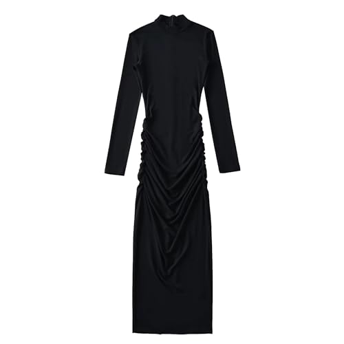 Women'S Ruched Bodycon Dress Casual Plain Pleated Long Beach Dress Elegant Club Evening Party Cocktail Maxi Dresses