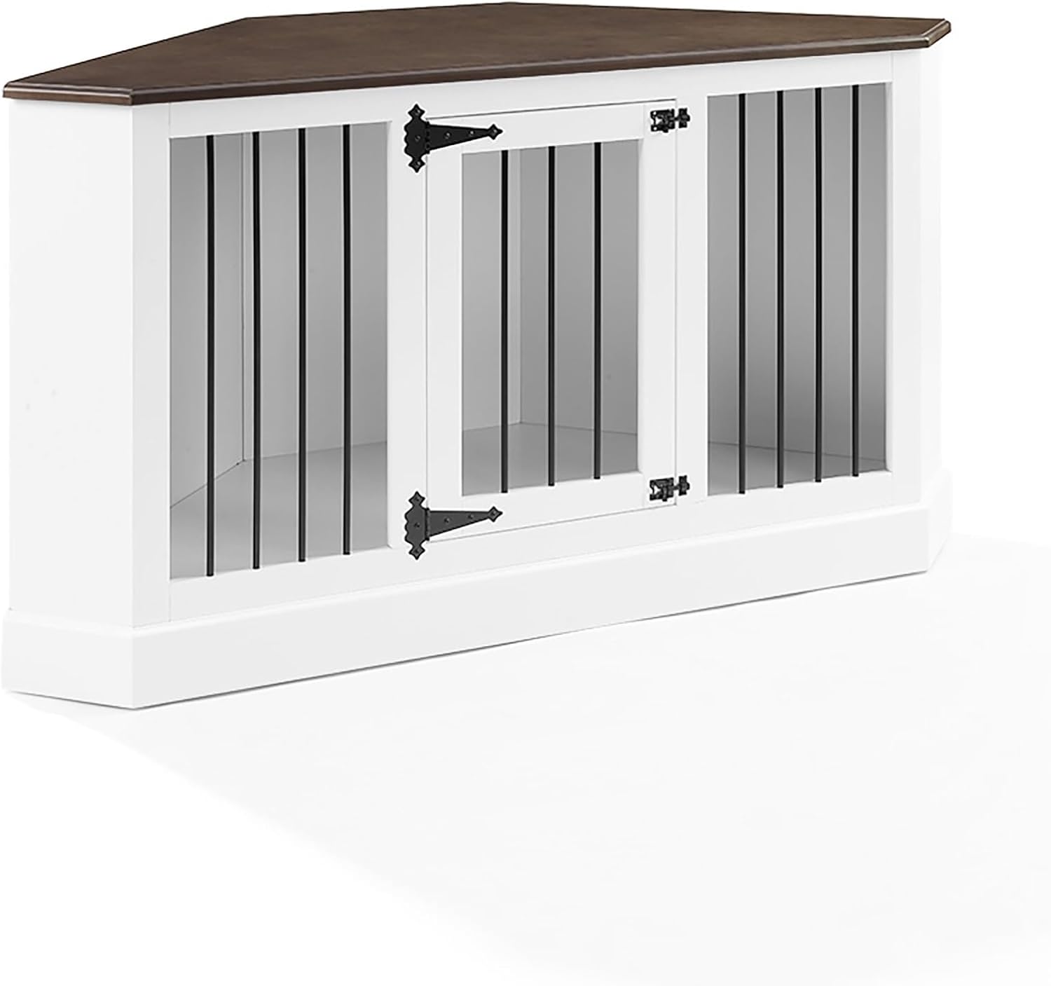 Crosley Furniture Winslow Corner Credenza Dog Crate with Dark Brown Top, White
