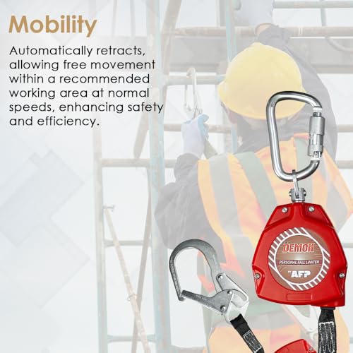 AFP Demon 11 FT Single Leg Self-Retracting Lifeline Web Lanyard Retractable | Steel Locking Snap Hook | Safety Yoyo | Fall Protection Arrest Limiter | Construction Industrial | OSHA & ANSI Rated SRL