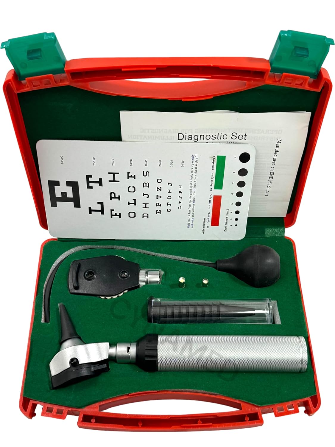 Cynamed -Otoscope Opth Set- Diagnostic Otoscope with Insufflator Bulb and tube -Nursing Students Otoscope/Opth Ear Nose Eye Diagnostic set with Carrying case