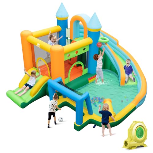 BOUNTECH Inflatable Water Slide, 9 in 1 Kids Water Park Bounce House Combo for Outdoor Fun w/Splash Pool, Climbing Wall, Blow up Water Slides Inflatables for Kids Backyard Gift Present
