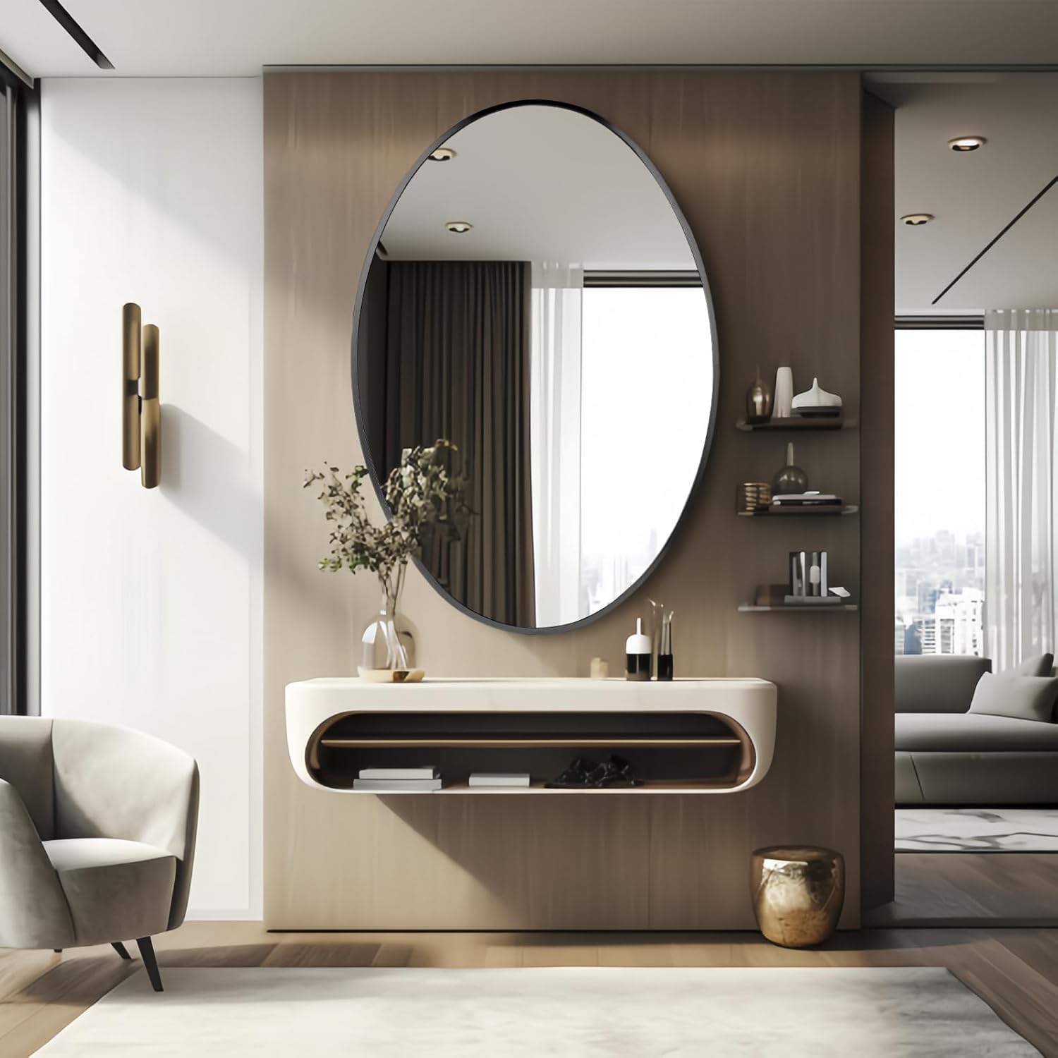 24''x 36'' Oval Bathroom Mirror,Black Oval Wall Mirror,Brushed Metal Frame Oval Mirror for Bathroom, Living Room, Entryway,Vanity,Hang Horizontally Or Vertically