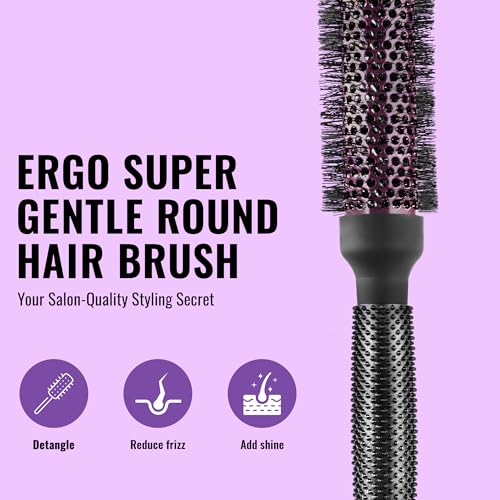 Ergo Super Gentle Round Brush for Blow Out - Salon Quality Hair Brushes for Women - Roller Brush for Blow Drying - Wet and Dry Hair Styling - Volumizing Hair Care Blowout Brush - ERG53: 2