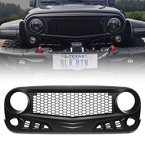 Front Grill Glossy Black Grille Grid For Jeep Wrangler JL JLU 2018, 2019, 2020, 2021, 2022 & Jeep Gladiator JT (Glossy Black Fury)