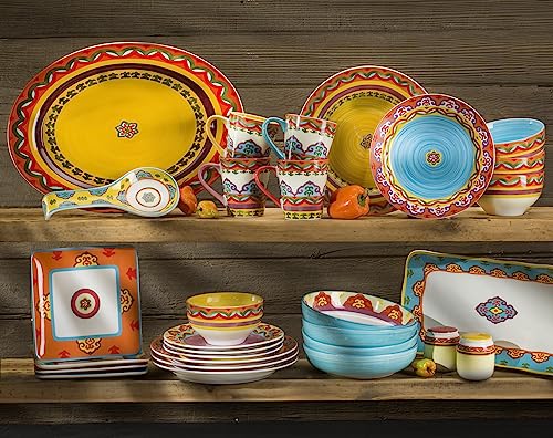 EuroCeramica Galicia Andalusian-Inspired Collection, Pasta Bowls Set of 4, Vibrant Assorted Patterns, Multicolor Design