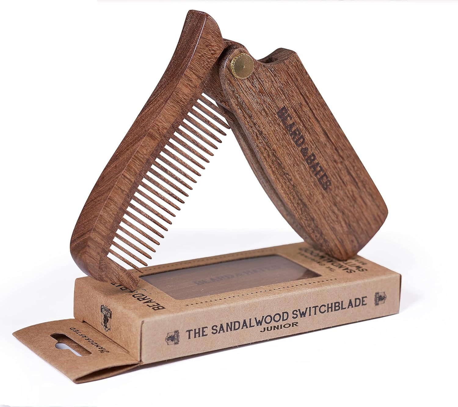 BEARD & BATES The Sandalwood Switchblade JR.- Folding Solid Wood Beard Hair Comb | CLOSEOUT